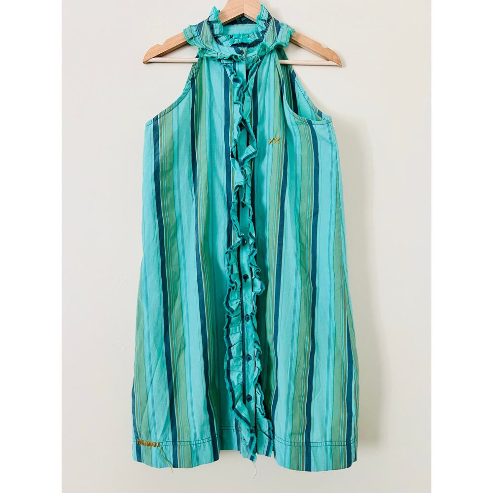Project E Vintage Women's Dress Summer Medium Shirtdress Green Blue Button-down
